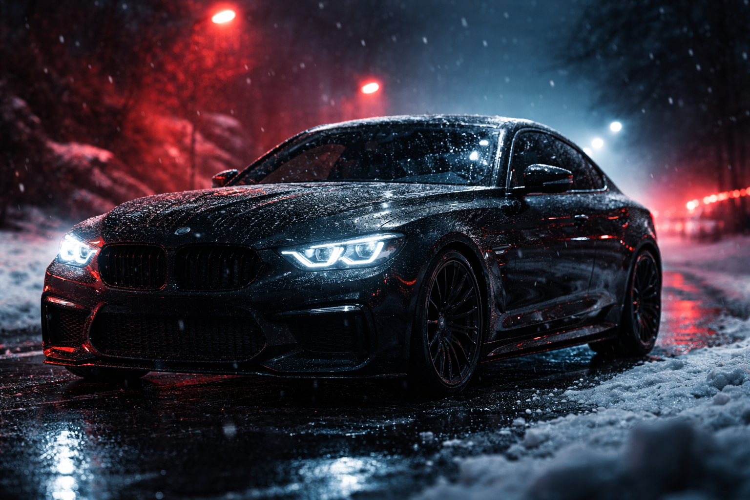 Auto im Winter mit Schnee — Streusalz und Frostschutz für den Lack