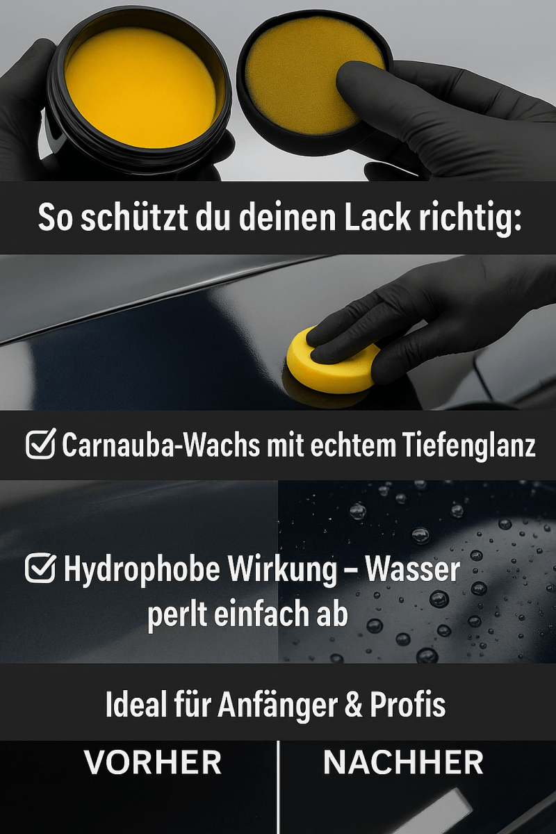 Drip King Power Signature Wax Carnauba Autowachs Lackversiegelung Glanz 270g - CK - StoreLackversiegelungCK - StoreDKP Signature Wax4270004243956Drip King Power Signature Wax application showing deep gloss, hydrophobic effects, and results on car paint.